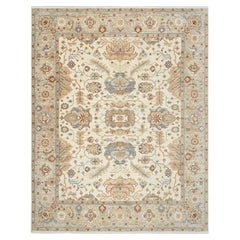 8x10 Ivory with Gold Floral Traditional Hand Knotted Oushak Rug ( G -13803 )
