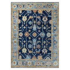 8x10 Navy Blue and Gold Floral Oushak Hand-Knotted Rug ( G-14099 )