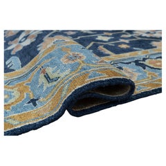8x10 Navy Blue and Gold Floral Oushak Hand-Knotted Rug ( G-14099 )