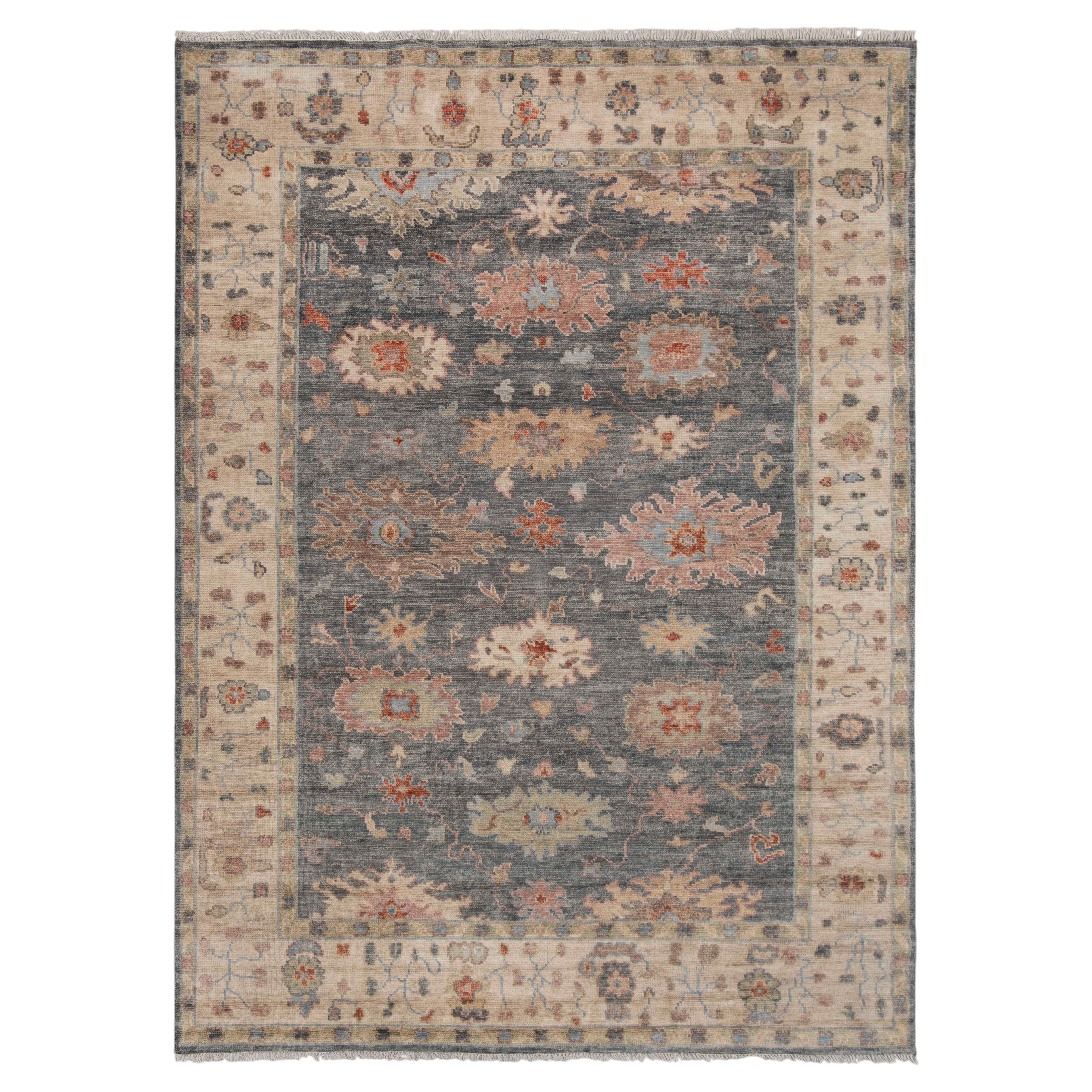 9x12 Charcoal and Beige Turkish Oushak Hand Knotted Wool Rug ( G - 12265 )