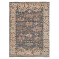 9x12 Charcoal and Beige Turkish Oushak Hand Knotted Wool Rug ( G - 12265 )