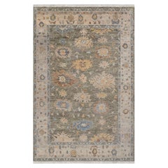 9x12 Charcoal and Blues Turkish Oushak Hand Knotted Wool Rug ( G - 6799 )