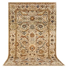 6x9 Ivory Gold Persian Kerman Sickle Hand Knotted Wool Rug ( G-13553 )