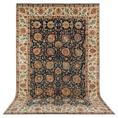 6x9 Navy Ivory Persian Hand Knotted Wool Rug ( G- 13325 )