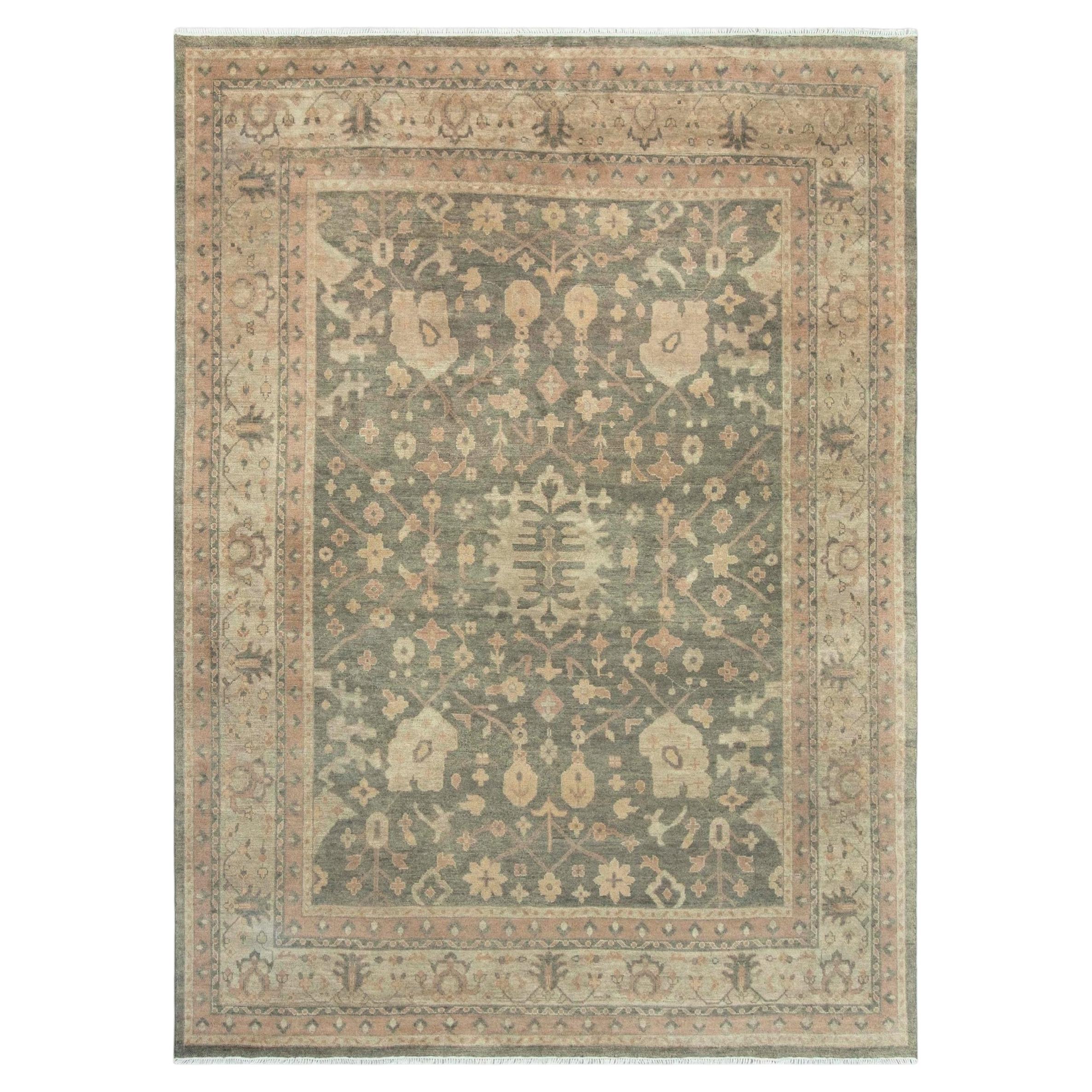 12x15 Olive Green Persian Hand Knotted Oushak Wool Rug ( G-13113 ) For Sale
