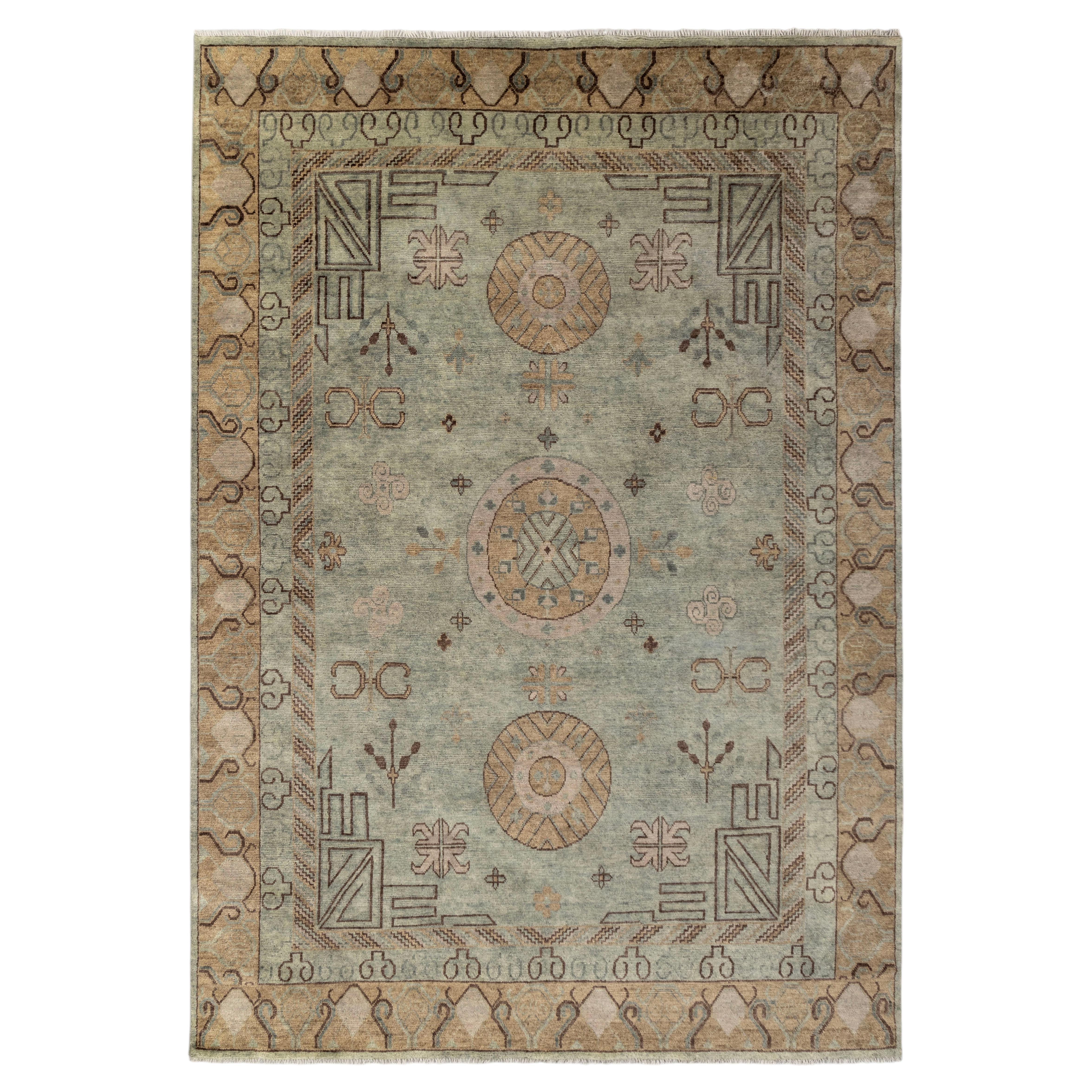10x14 Blue Beige Persian Khotan Hand Knotted Wool Rug ( G-14615 )