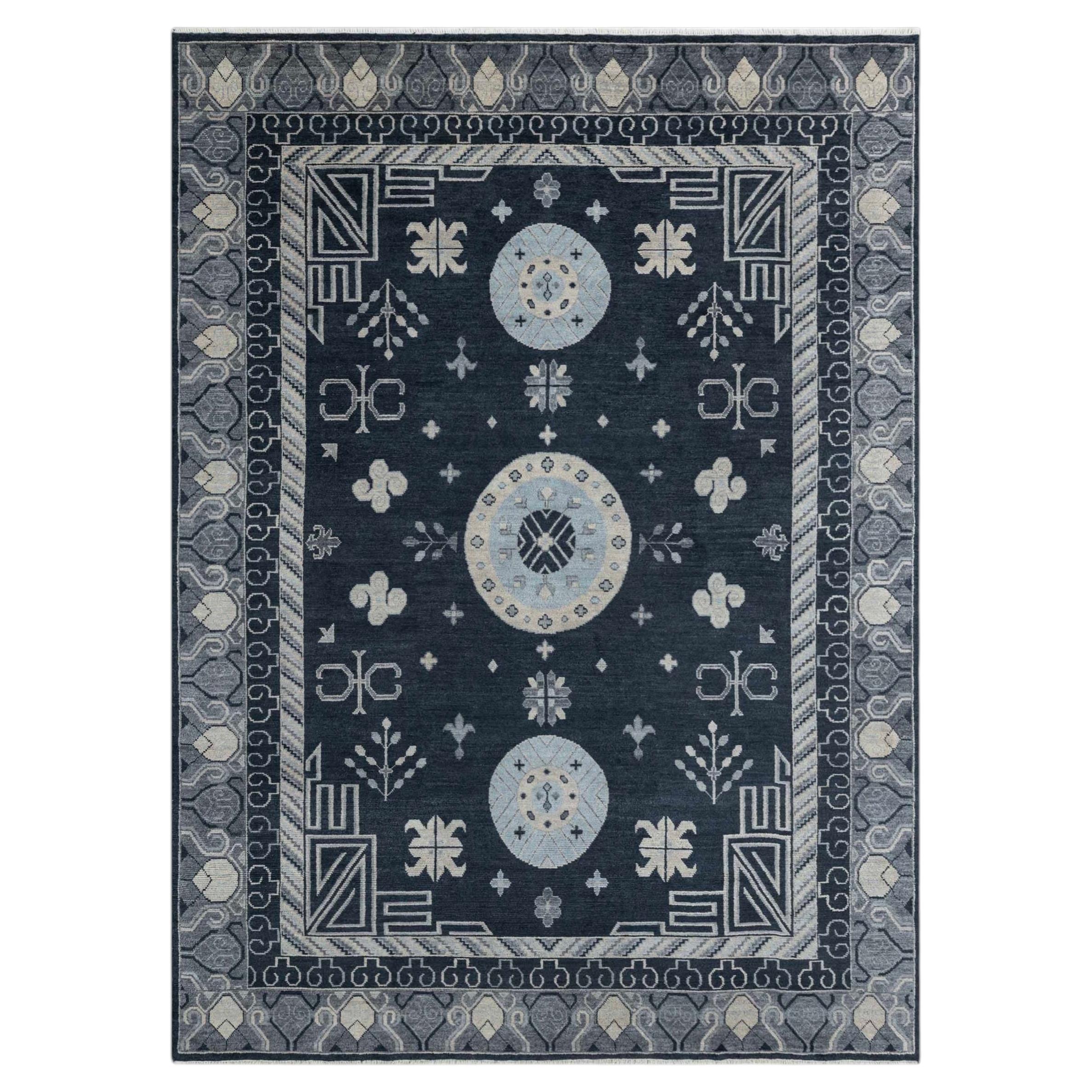 10x14 Blue Persian Style Khotan Hand Knotted Wool Rug ( G-14614 )