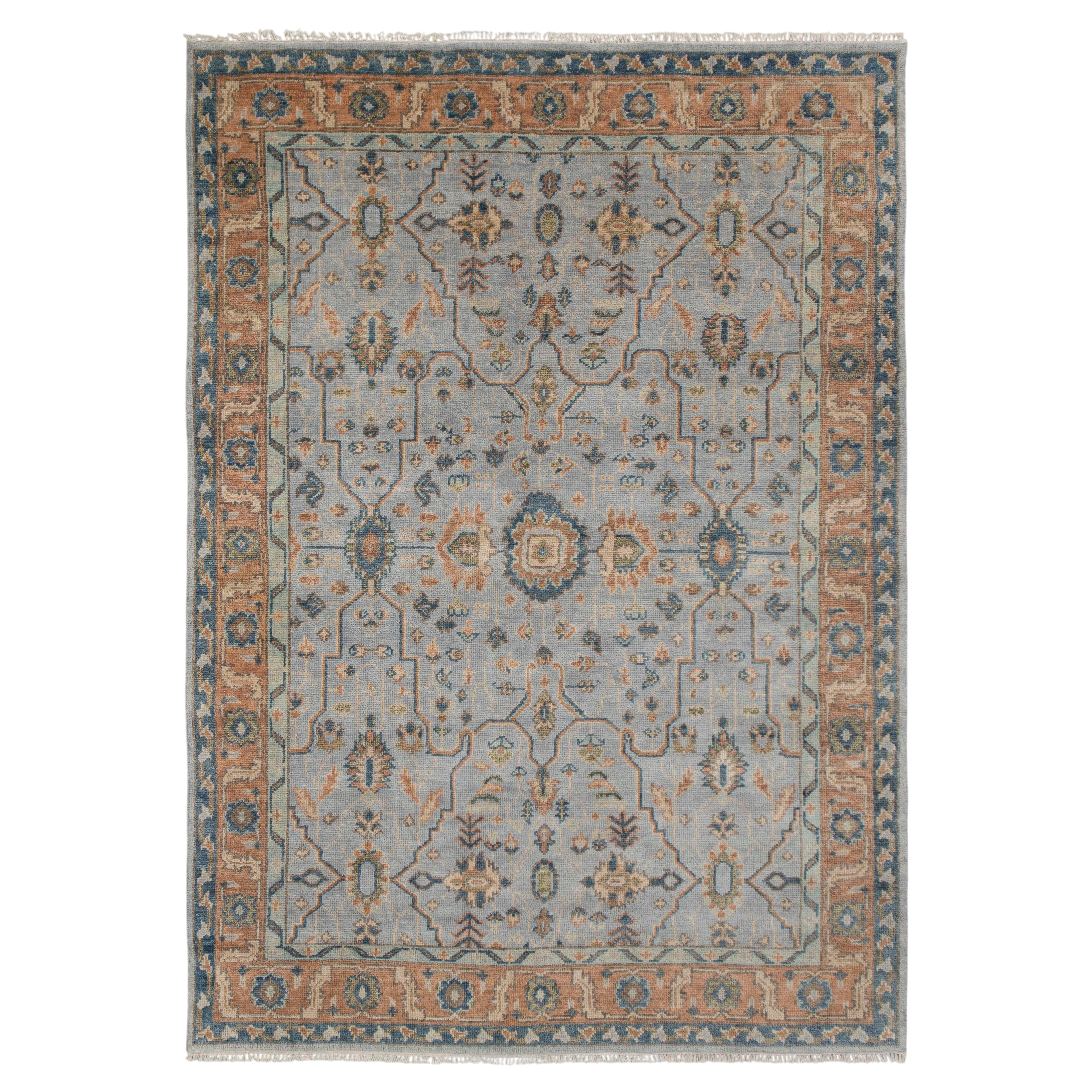 12x15 Light Blue Rust Persian Hand Knotted Wool Rug ( P-7675 ) For Sale