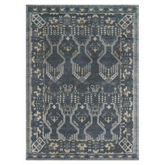 9x12 Blue and Gray with Geometric Pattern Hand-Knotted Wool Oushak Rug (G-14616)
