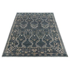 9x12 Blue and Gray with Geometric Pattern Hand-Knotted Wool Oushak Rug (G-14616)