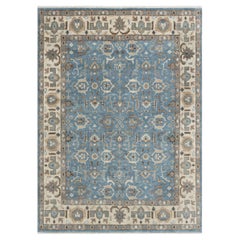 9x12 Blue and Ivory Floral Vintage Turkish Oushak Rug ( G-14608 )