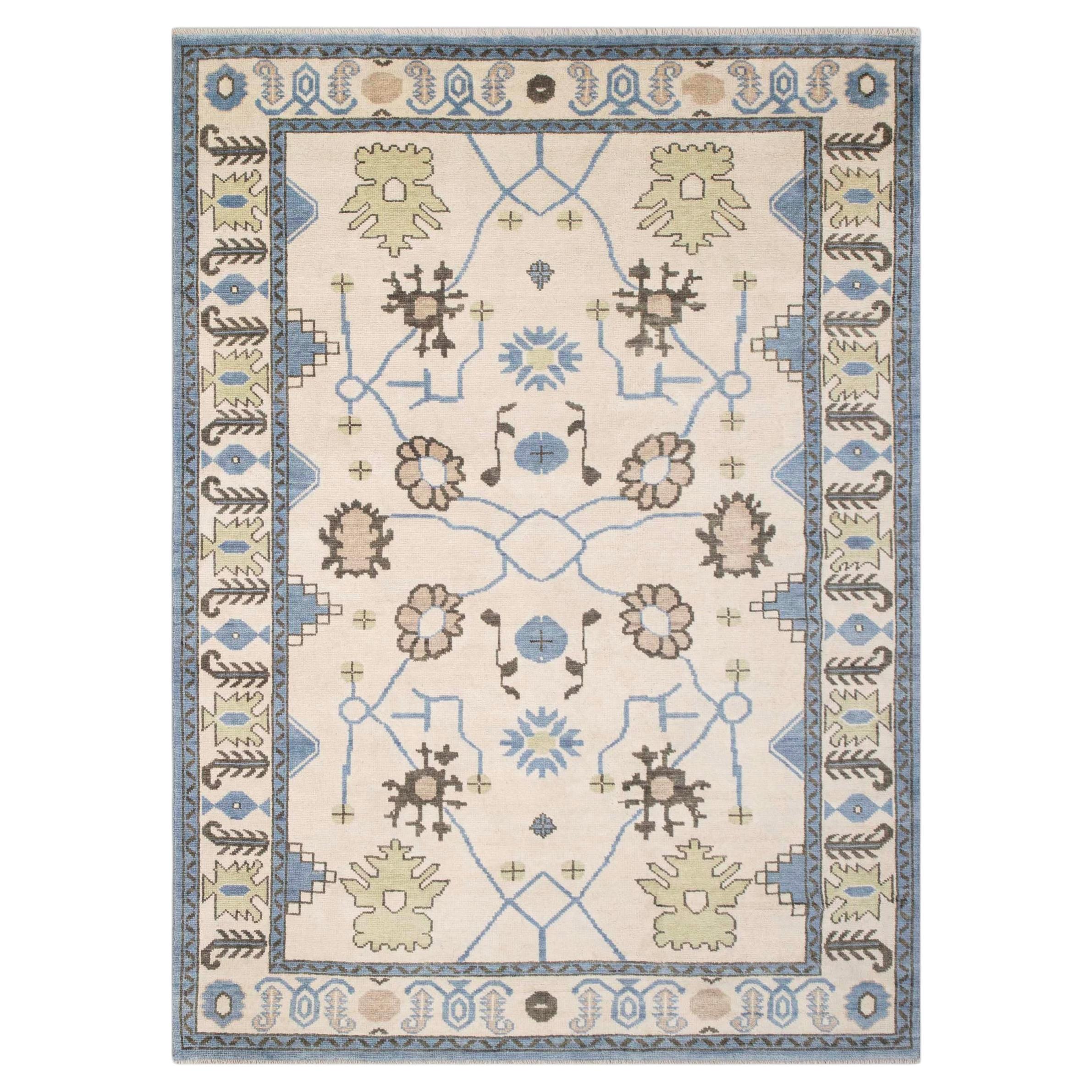 9x12 Ivory Hand Knotted Oushak Wool Rug ( G-11503 )
