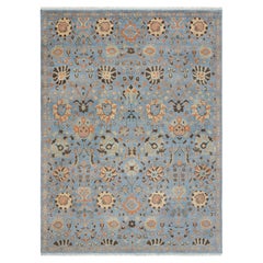 9x12 Light Blue with Beige Floral Medallion Patterns Oushak Rug ( G-13648 )