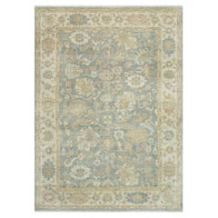 9x12 Blue and Ivory with Floral Design Oushak Rug ( G-13116 )
