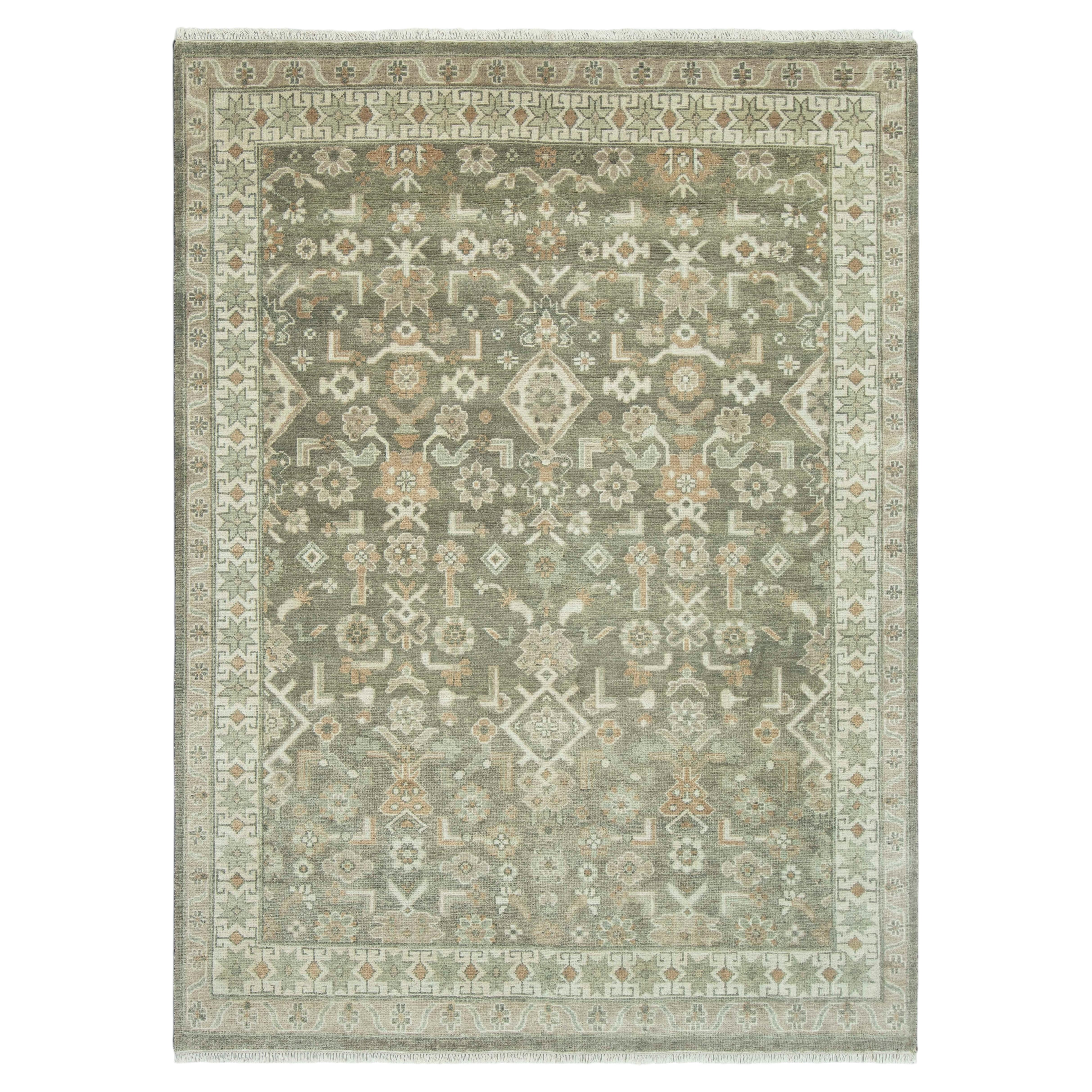 9x12 Olive Green Persian Hand Knotted Oushak Wool Rug ( G- 13016 )