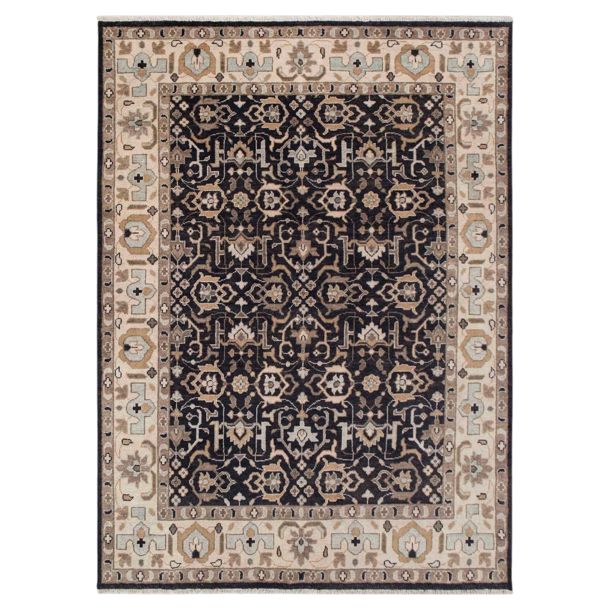 9x12 Black Ivory Persian Hand Knotted Oushak Wool Rug ( G- 12293 )