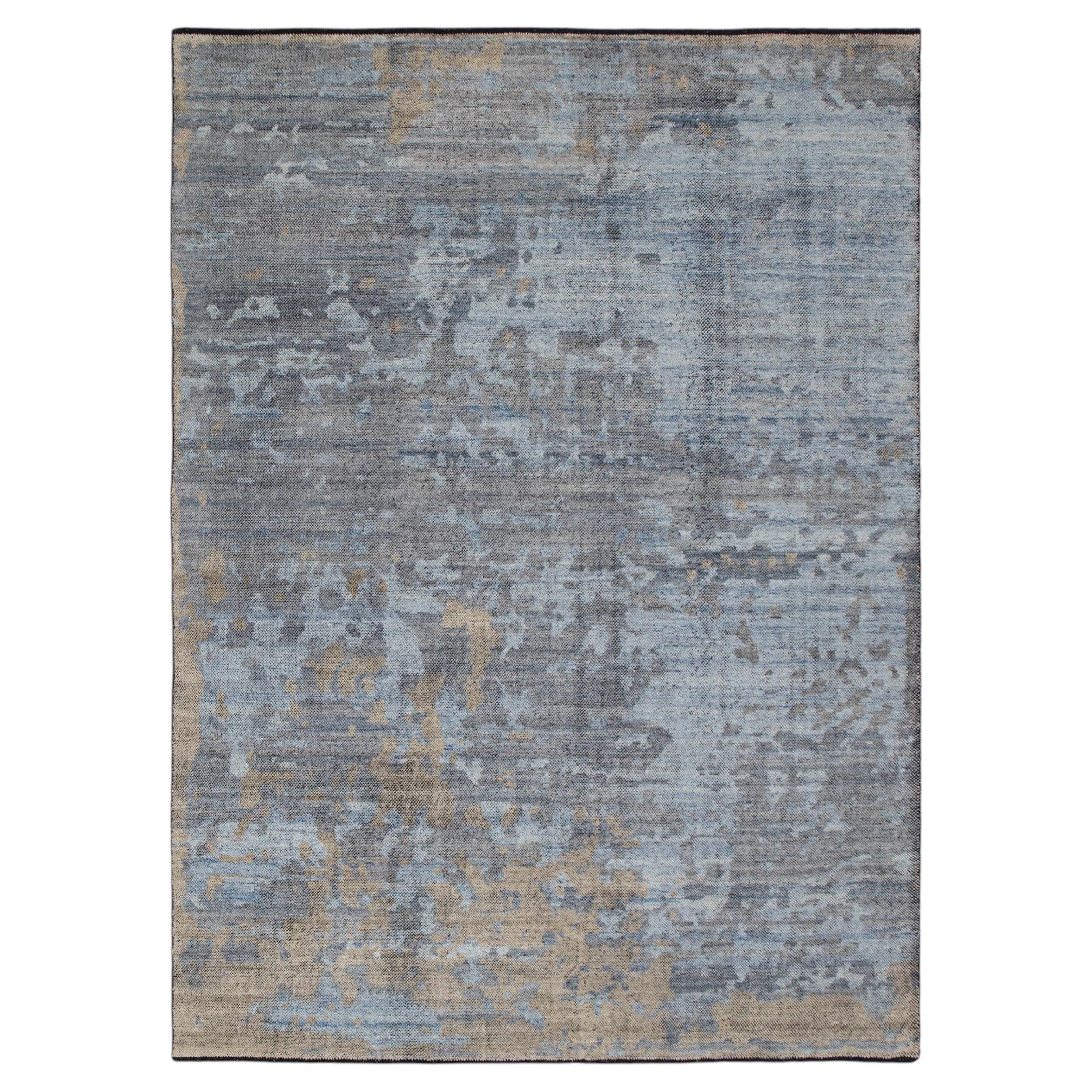 9x12 Blau Grau Abstrakter Look Handgeknüpfter Wollteppich ( G-12428 )