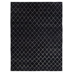 9x12 Black Boho Chequered Hand Knotted Moroccan Wool Rug ( G-12410 )