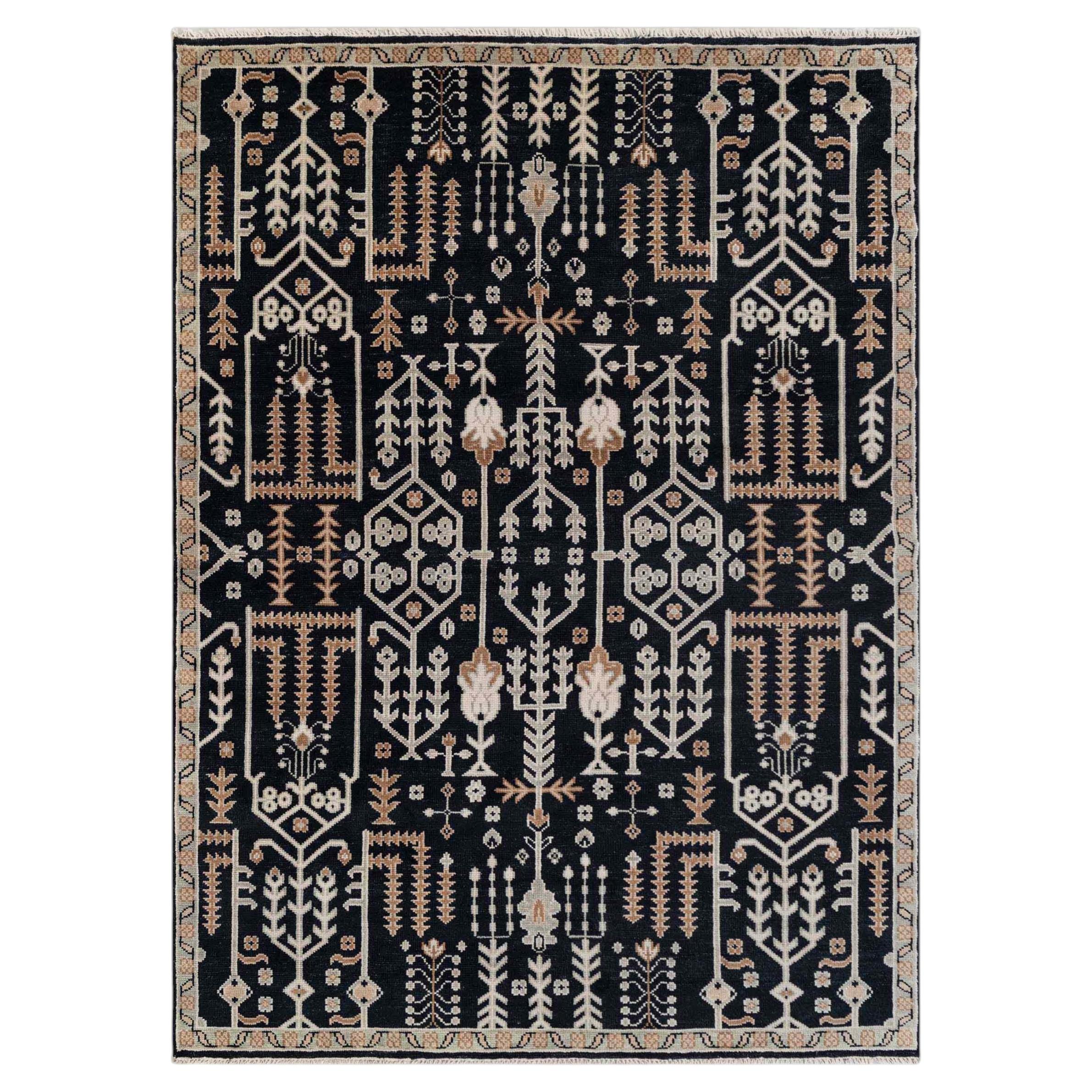 9x12 Black Turkish Oushak Hand Knotted Wool Rug ( G-11486 ) For Sale