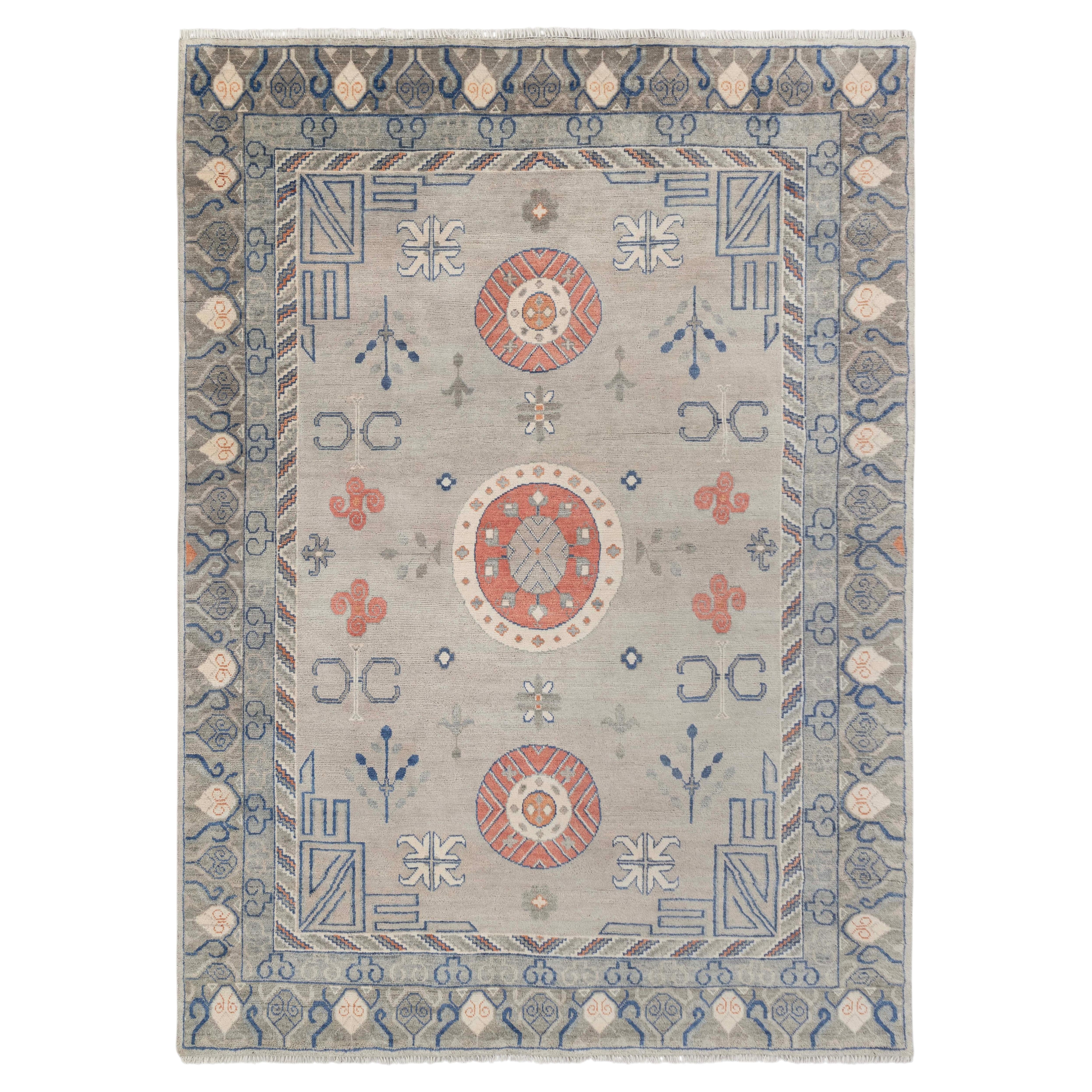 9x12 Alfombra persa de lana anudada a mano Khotan gris ( G-11482 )
