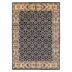 9x12 Navy Blue Beige Turkish Persian Hand Knotted Wool Rug ( G-9141 )