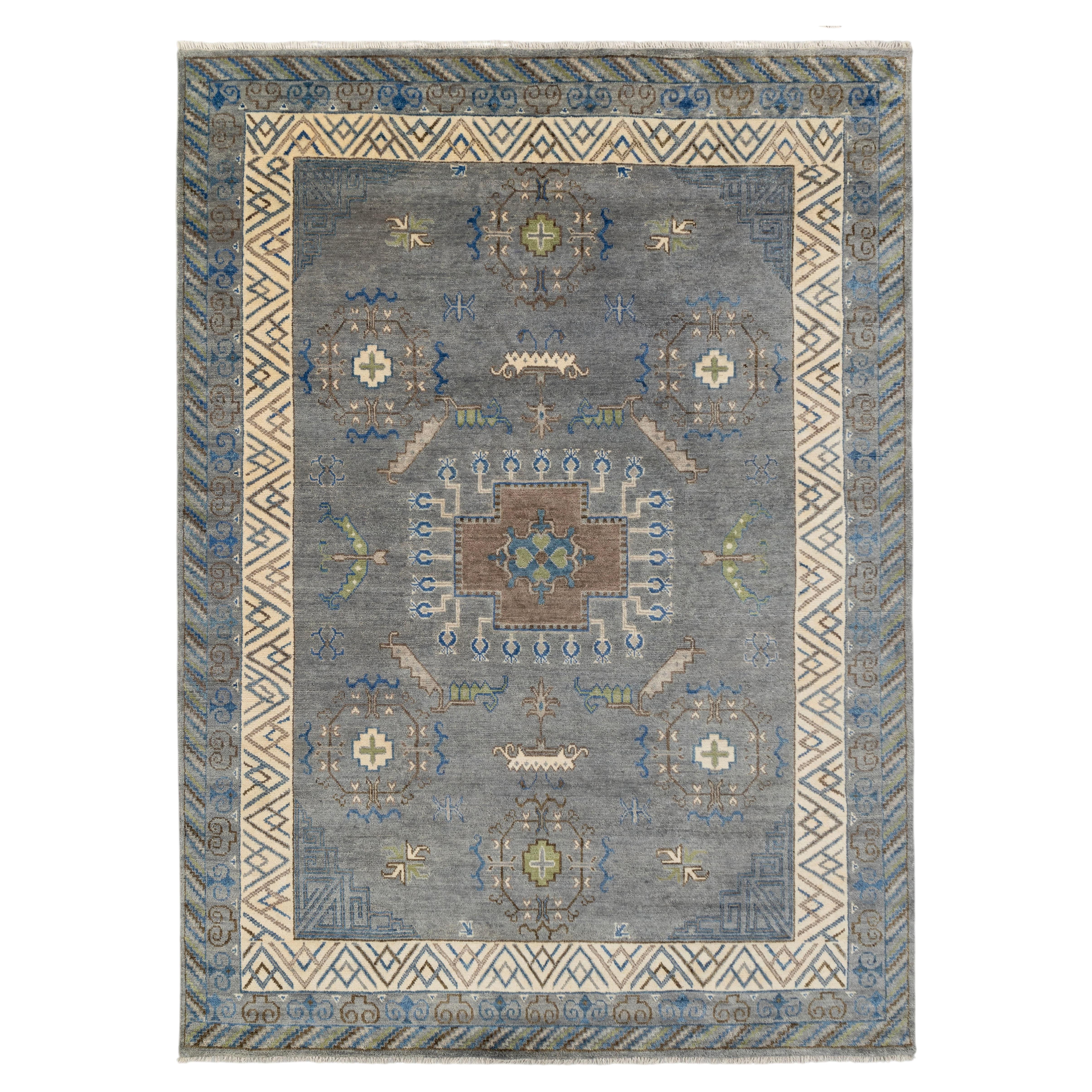 9x12 Blue Ivory Khotan Persian Hand Knotted Wool Rug ( G-9127 )