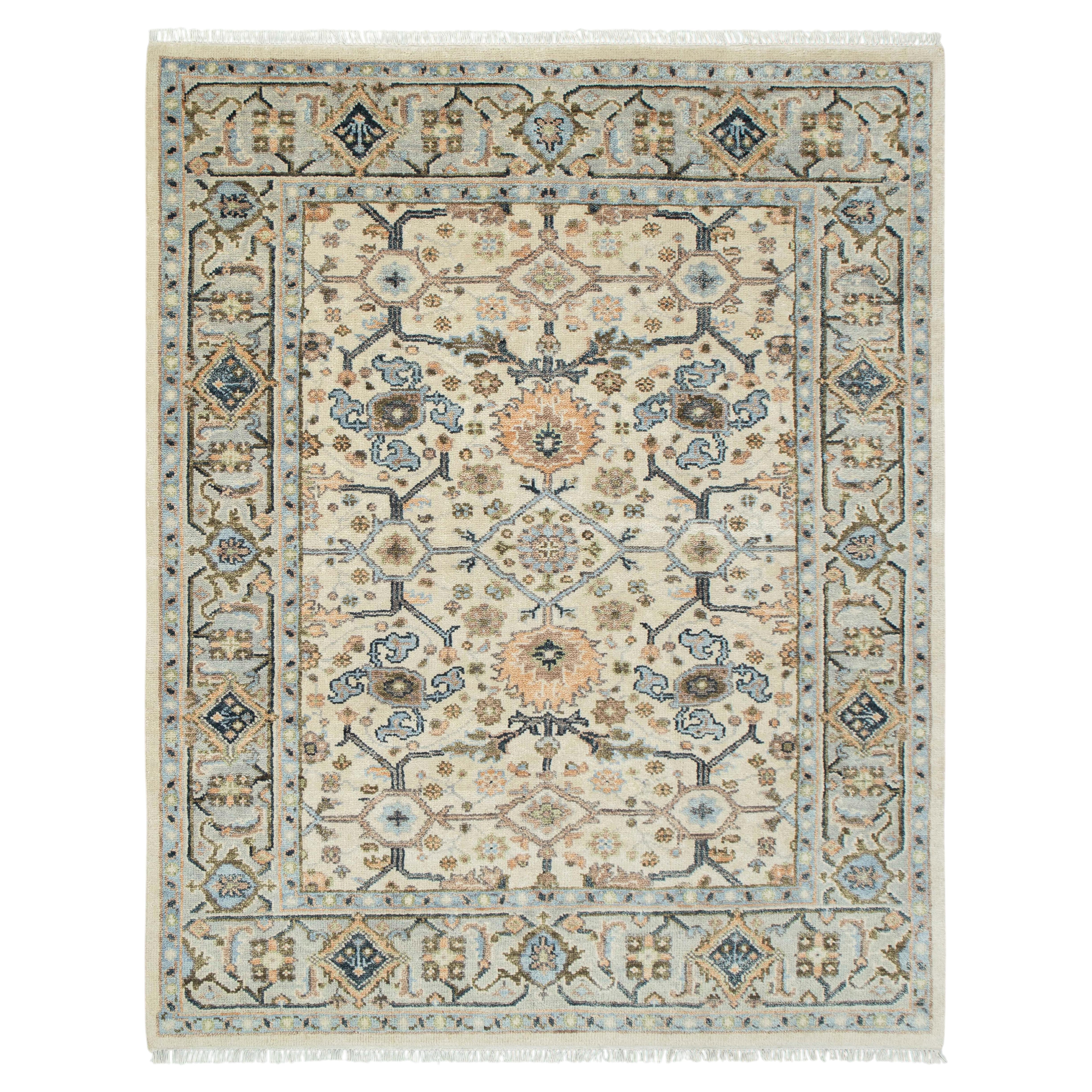 8x10 Ivory Turkish Oushak Hand Knotted Wool Area Rug ( P-9411 )