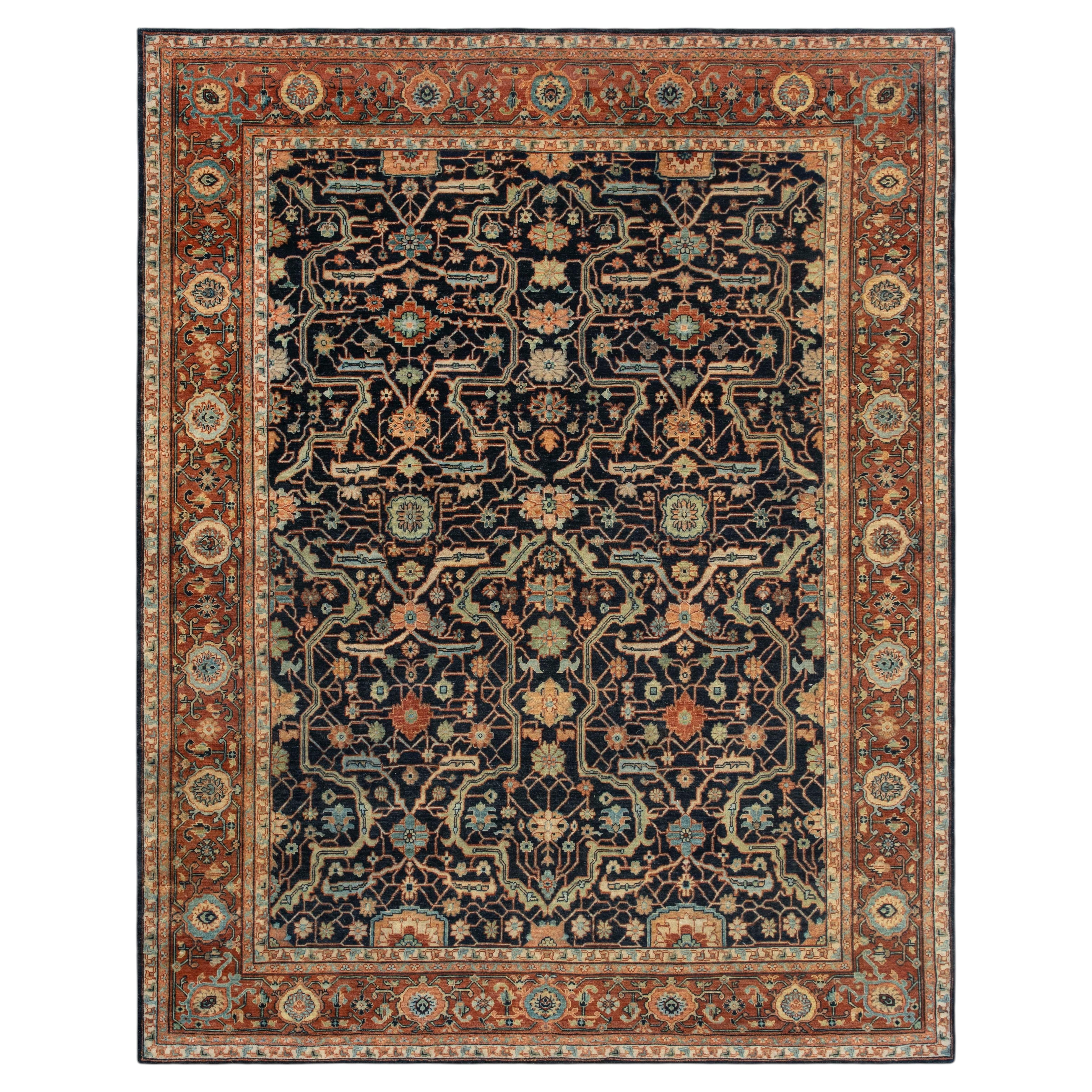 8x10 Navy Rust Authentic Persian Hand Knotted Wool Rug ( G-13212 ) For Sale