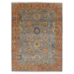 8x10 Blau Grau Rost Türkisch Oushak Handgeknüpft Wollteppich ( P - 10122 )