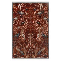 8x10 Red Peacock Bird and Tree Hand Knotted Oushak Wool Rug ( G-5447 )