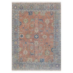 8x10 Peach Bluish Gray Tappeto in lana Oushak annodato a mano ( G-5467 )