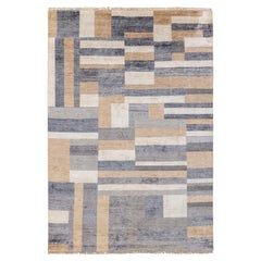 8x10 Gray Beige Coloured Stripes Geometric Hand Knotted Wool Rug ( G-9092 )