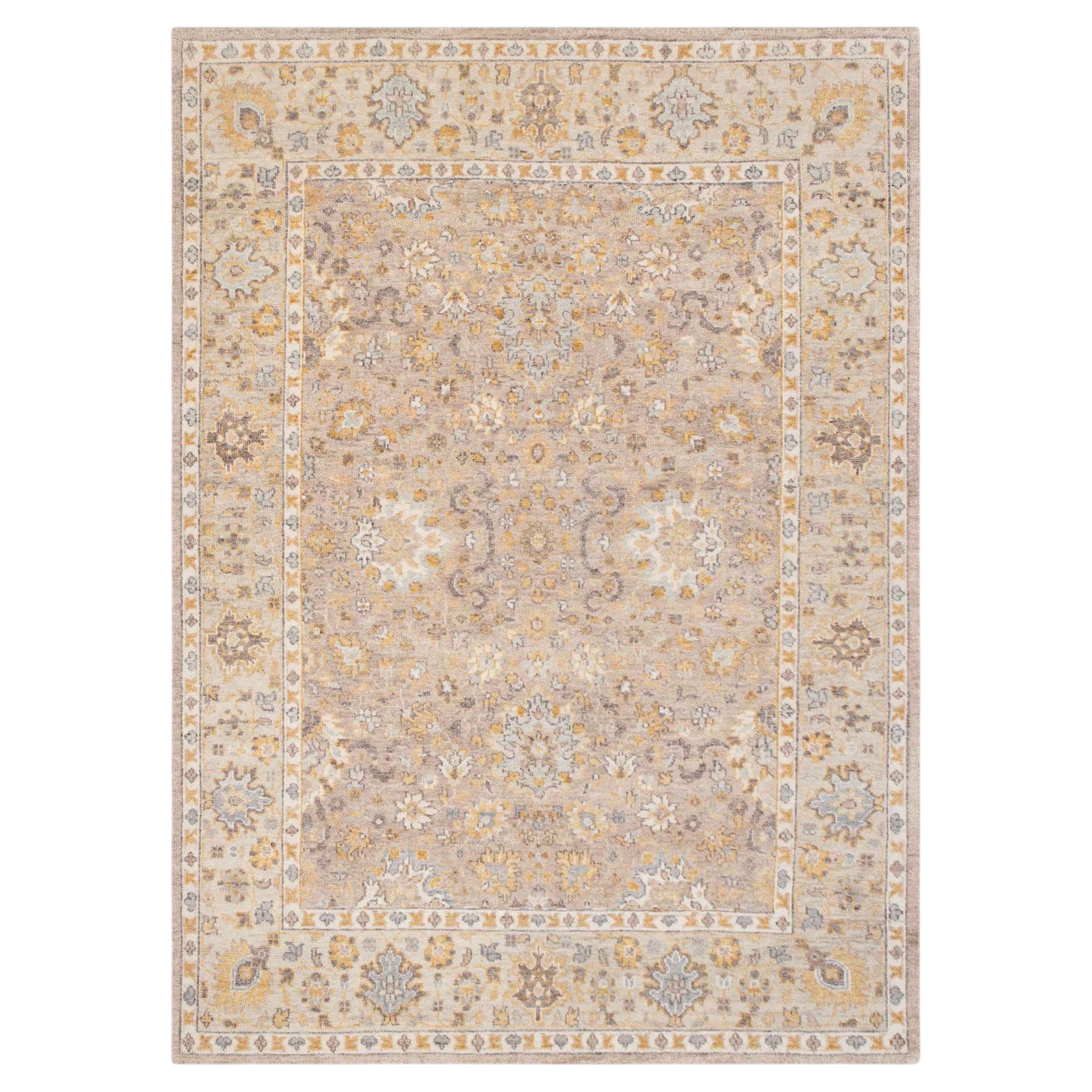 8x10 Beige Hand Knotted Vintage Persian Oushak Wool Rug ( G-12208 )