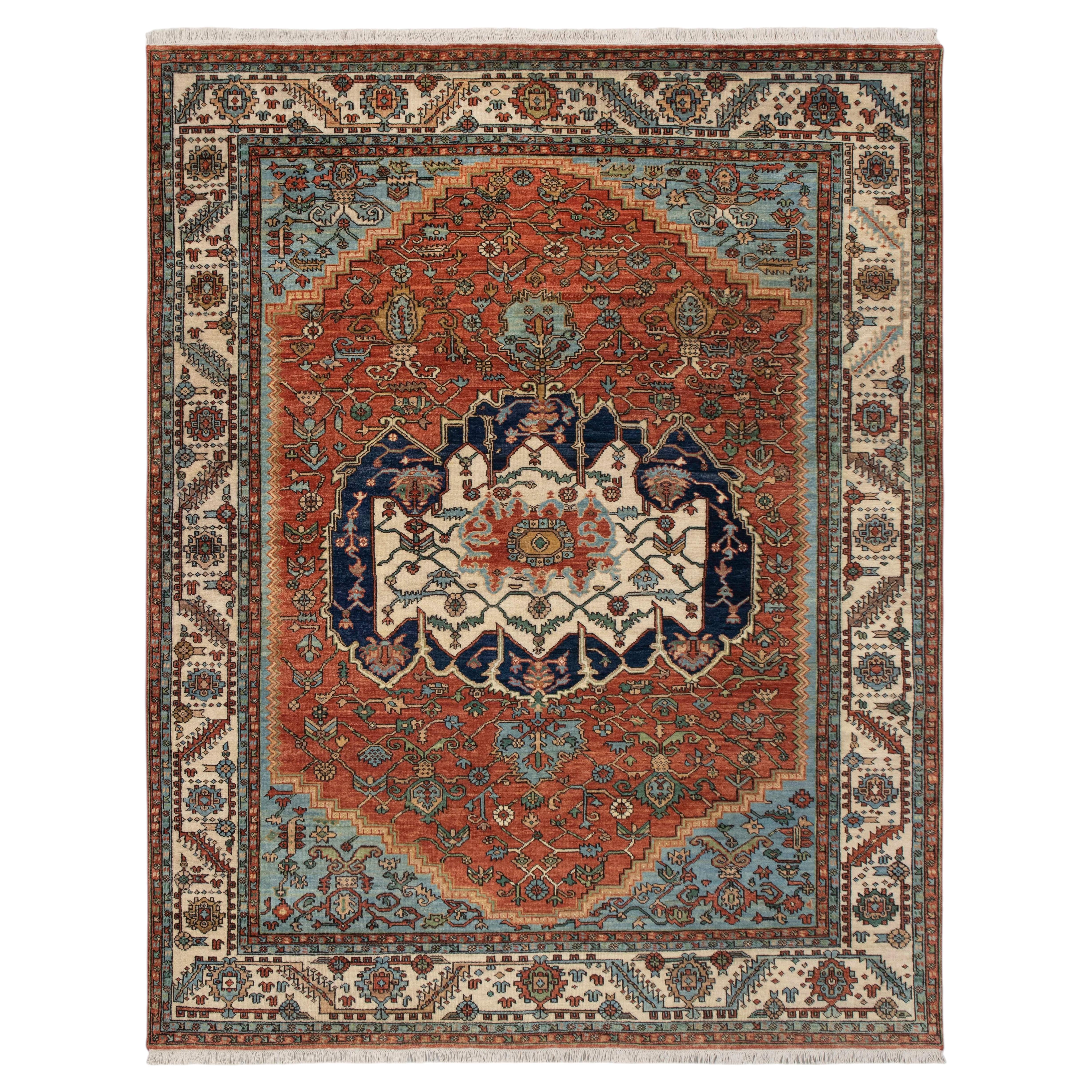 8x10 Rot Elfenbein Persisch Serapi Handgeknüpfter Wollteppich ( G-12217 ) im Angebot