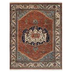 8x10 Red Ivory Persian Serapi Hand Knotted Wool Rug ( G-12217 )