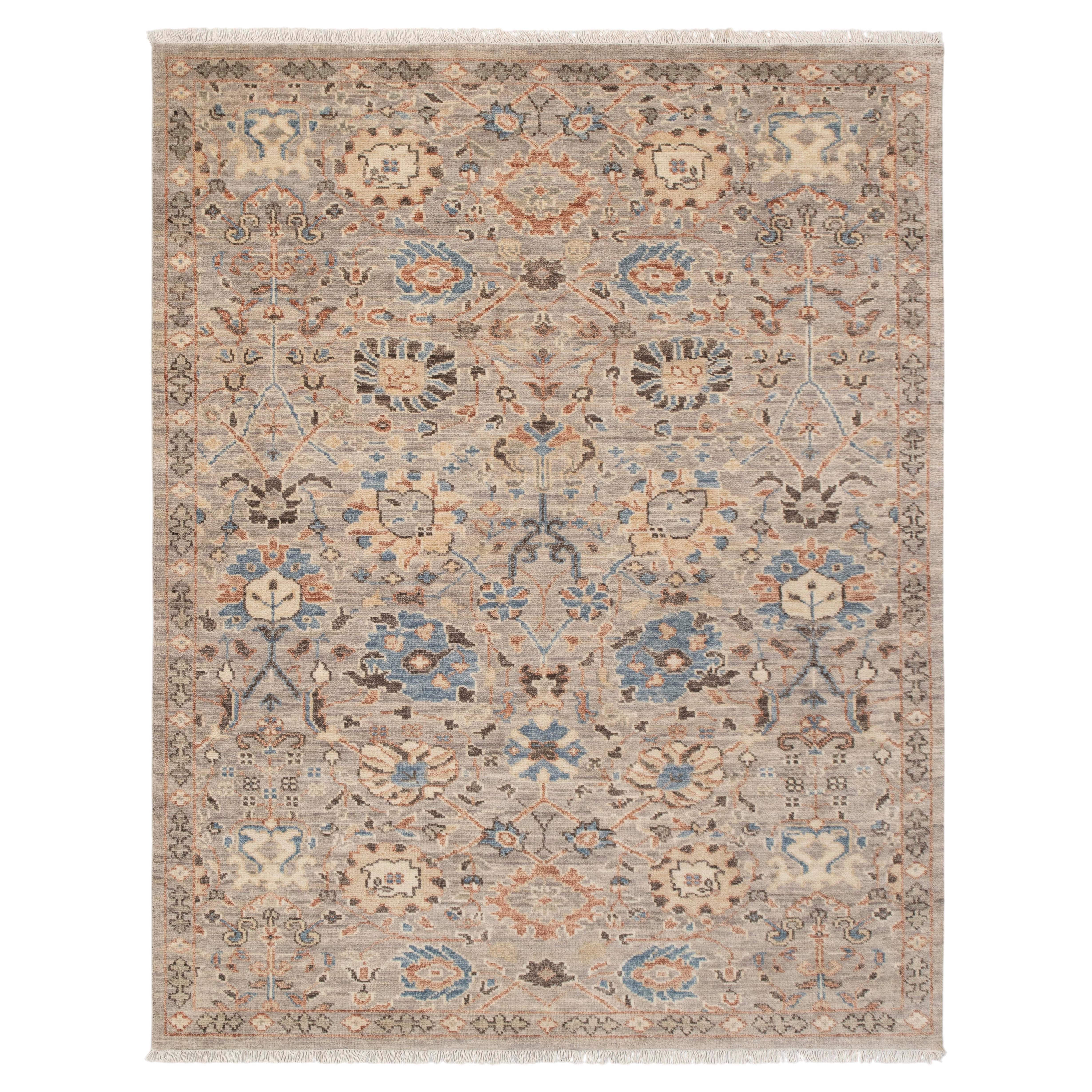 8x10 Gray Wool Vintage Persian Hand Knotted Oushak Wool Rug ( G-12228 )