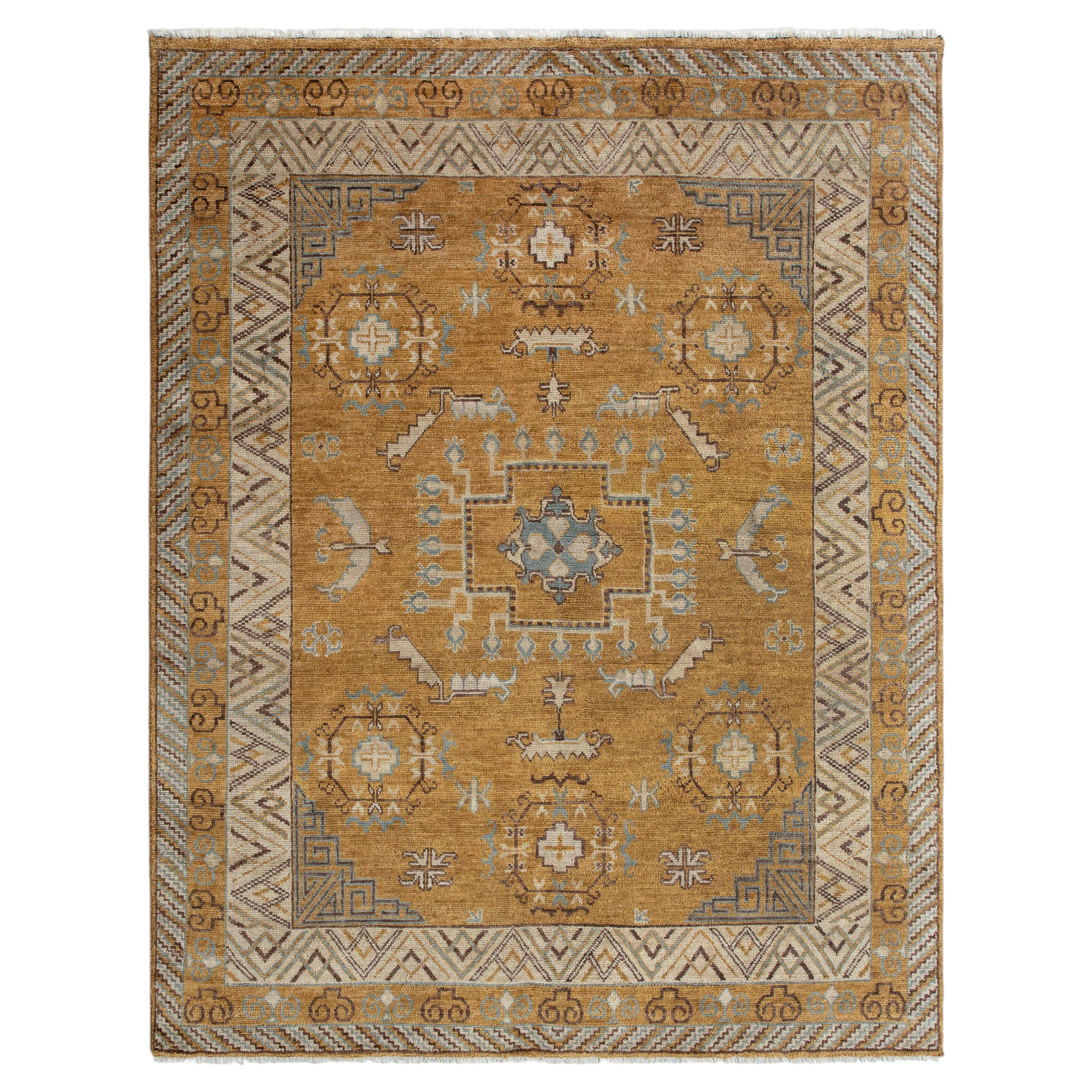 8x10 Mustard Yellow Vintage Persian Hand Knotted Wool Oriental Rug ( G-14620 )