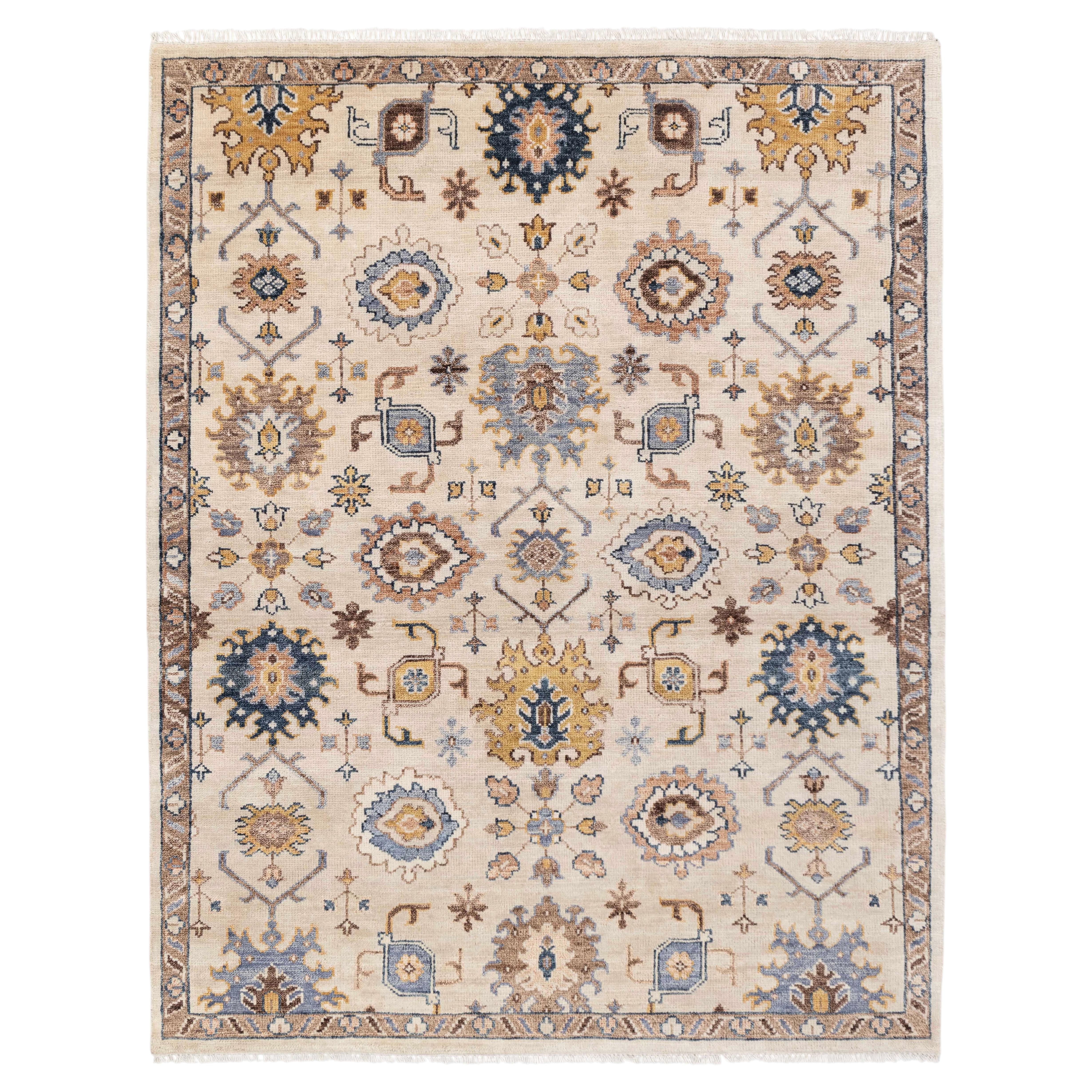 8x10 Ivory Gold Turkish Oushak Hand Knotted Wool Rug ( G-12294 )