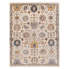 8x10 Avorio Oro Turco Oushak Tappeto di Lana Annodato a Mano ( G-12294 )