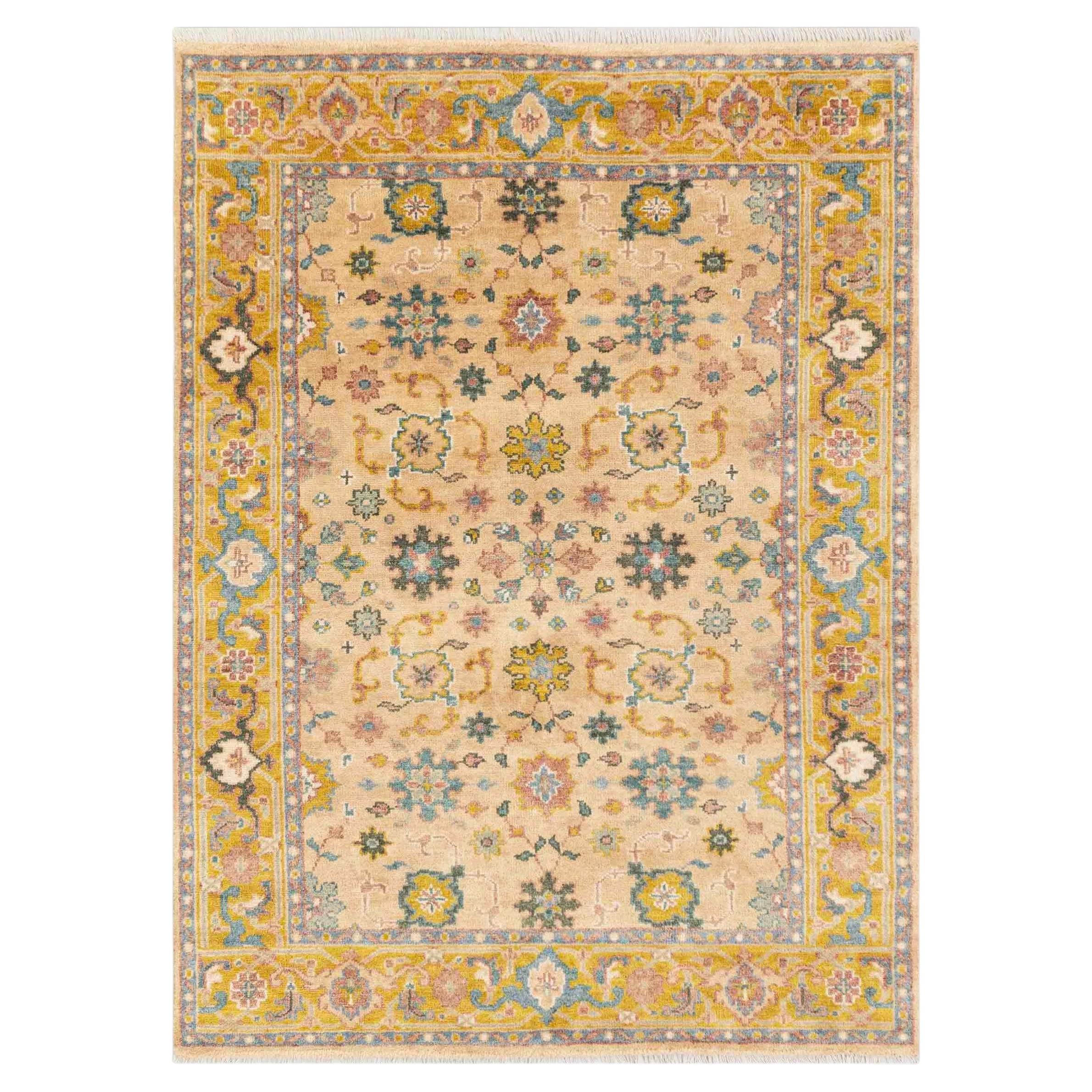 8x10 Beige Yellow Colourful Turkish Oushak Hand Knotted Wool Rug ( G-12318 )