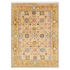 8x10 Beige Yellow Colourful Turkish Oushak Hand Knotted Wool Rug ( G-12318 )