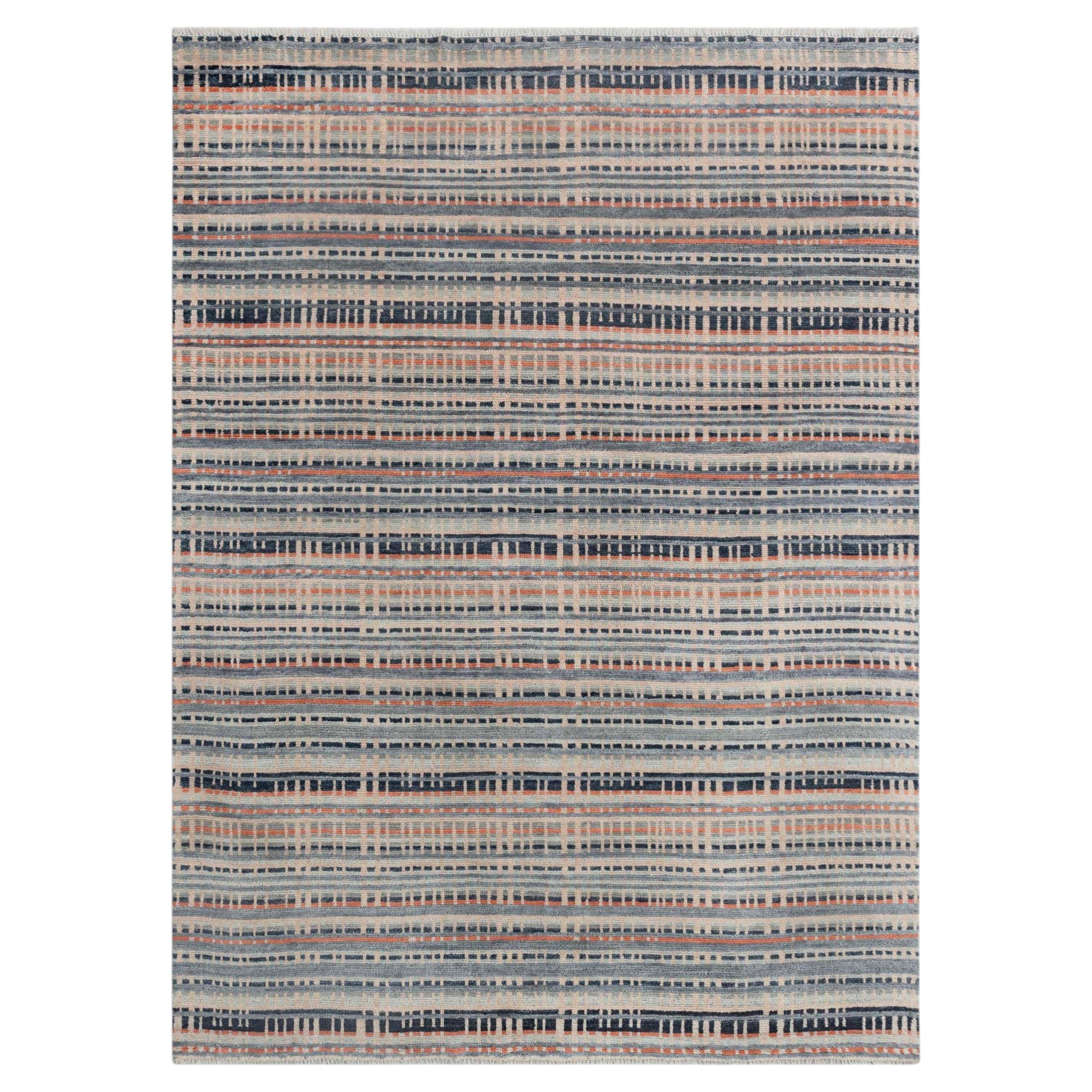 8x10 Multicolour Abstract Striped Pattern Hand Knotted Woollen Rug ( G-14684 ) For Sale