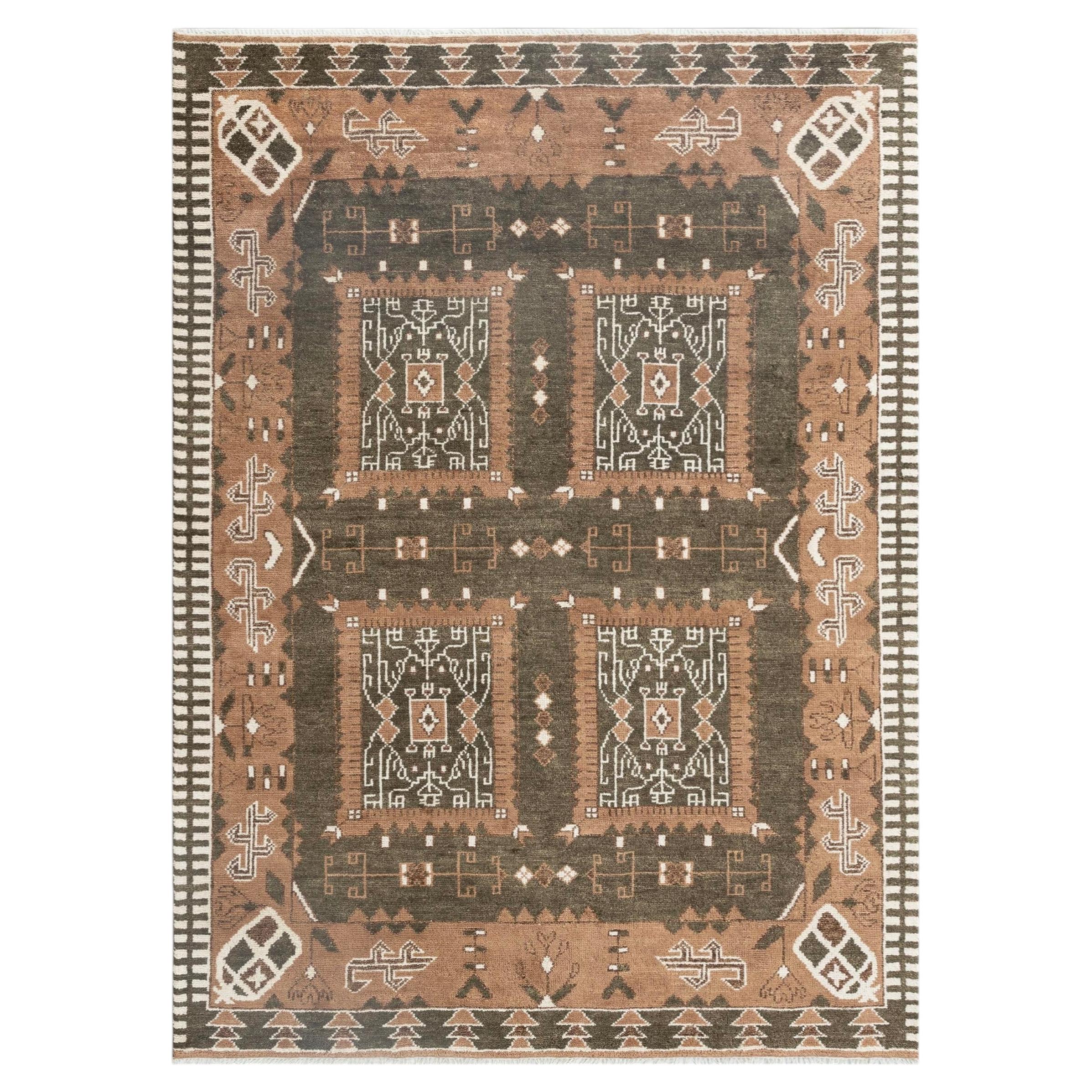 9x12 Earth Tone Geometric Vintage Pattern Hand Knotted Wool Rug ( G-14625 )