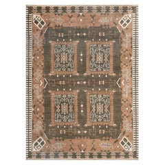 9x12 Earth Tone Geometric Vintage Pattern Hand Knotted Wool Rug ( G-14625 )