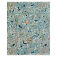 8x10 Blue Birds Peacock Garden Hand Knotted Oushak Wool Rug ( JC-13553 )