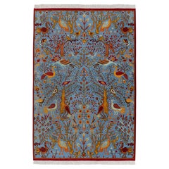 8x10 Bluish Gray Birds Peacock Garden Hand Knotted Oushak Wool Rug ( 2503 )
