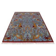 8x10 Bluish Gray Birds Peacock Garden Hand Knotted Oushak Wool Rug ( 2503 )