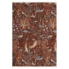 9x12 Dark Rust Peacock And Bird And Tree Design Hand Knotted Wool Rug ( JC-6009)