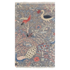 6x9 Gray Birds And Peacocks Garden Hand Knotted Wool Rug ( JC-8625 )