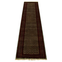 Alfombra de lana persa Herati de color verde oscuro, tejida a mano, de 2,6 x 12 (G - 14282)